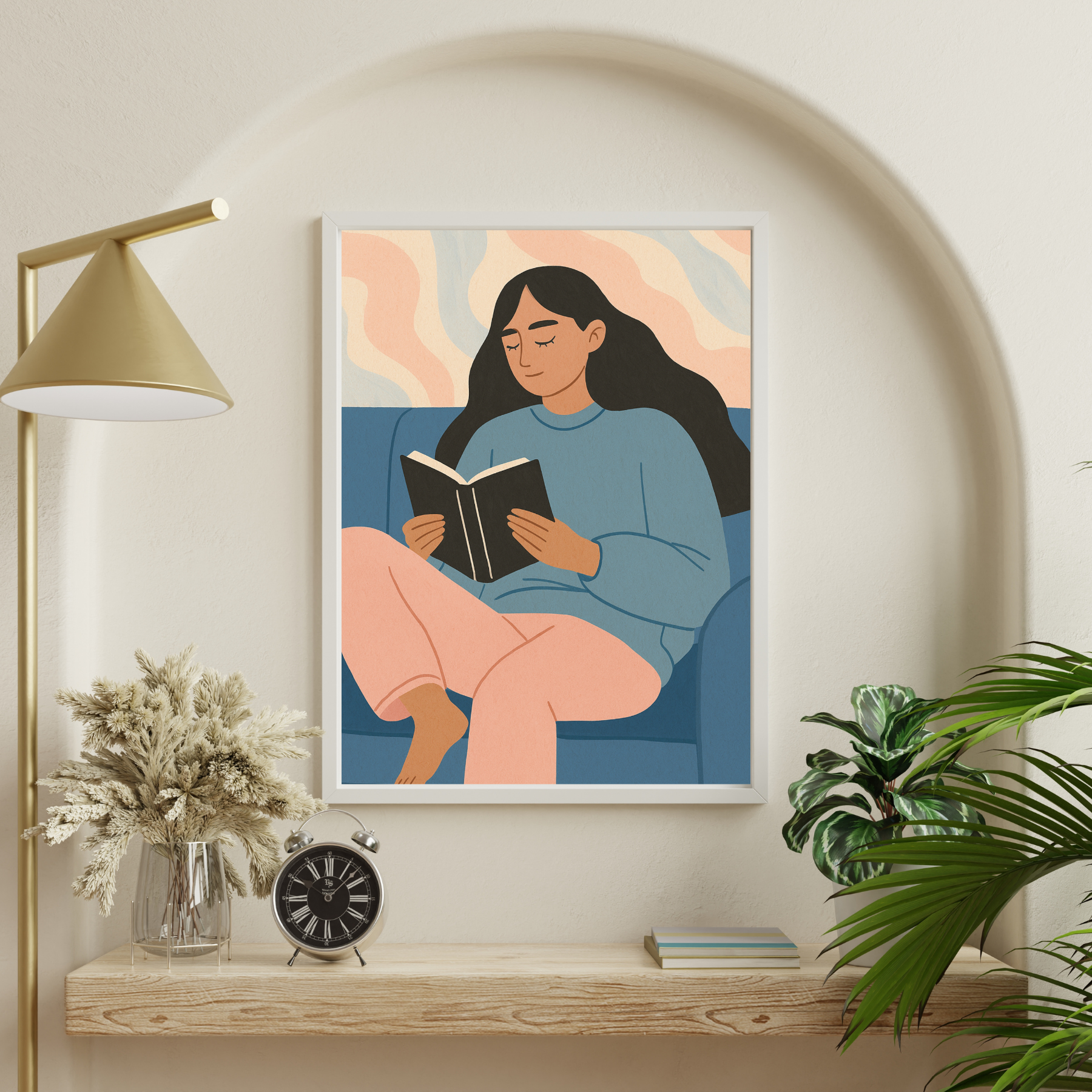 Cozy Bookish Modern Woman Reading