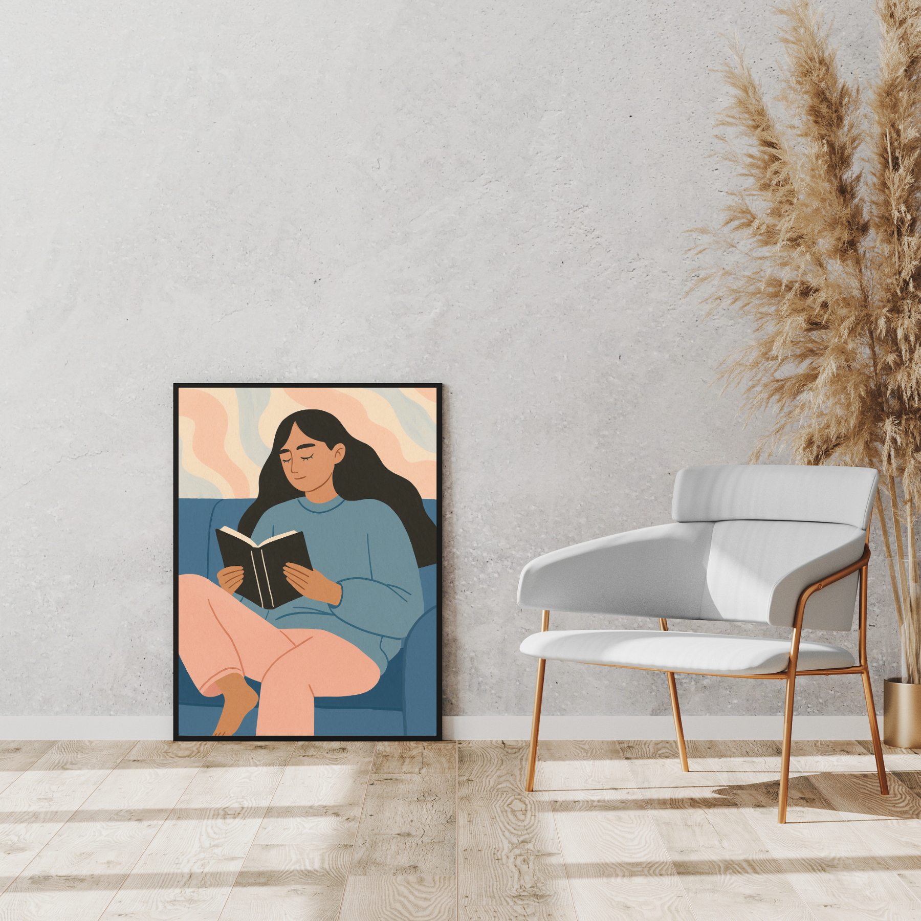 Cozy Bookish Modern Woman Reading