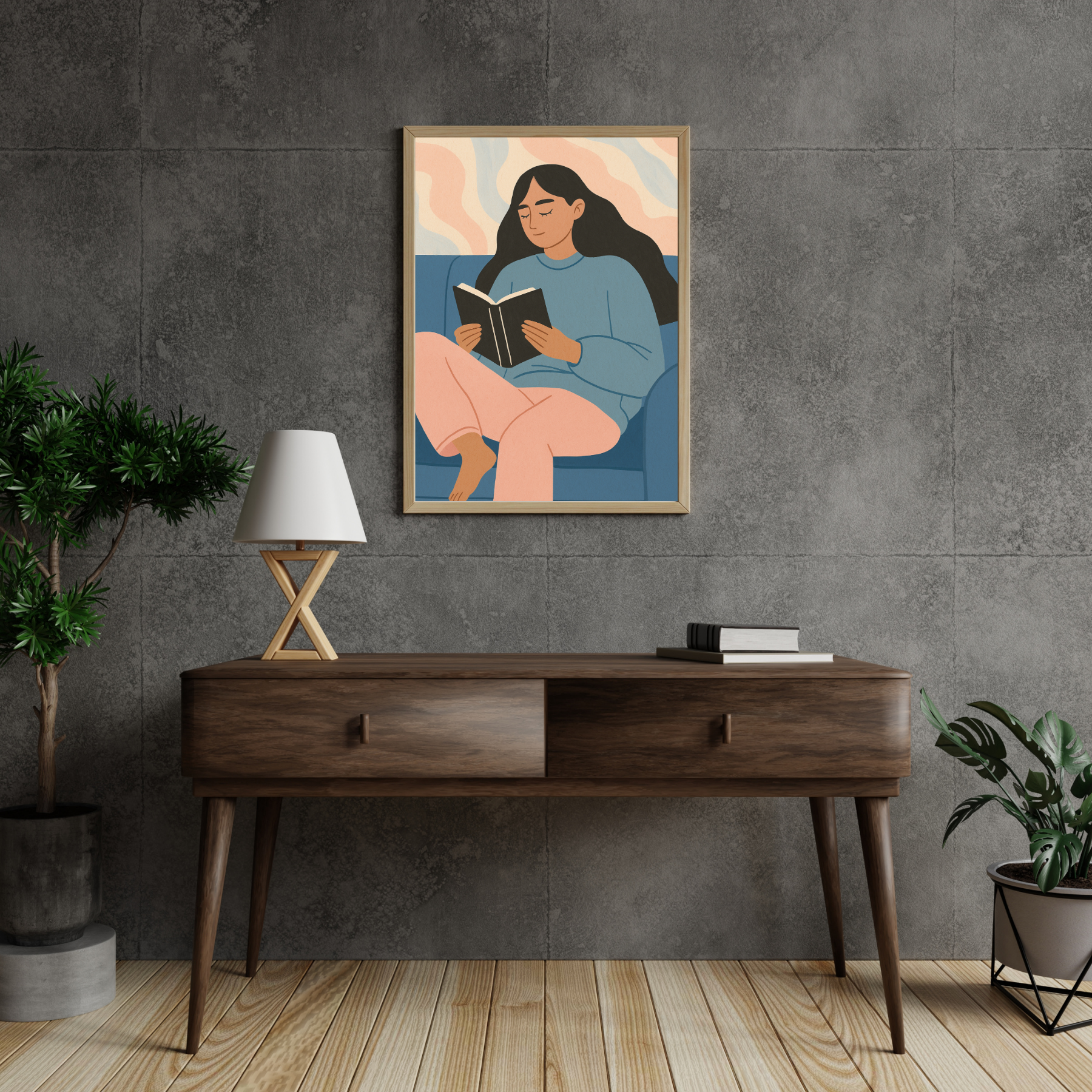 Cozy Bookish Modern Woman Reading